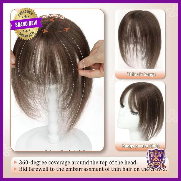 Real Human Hair Topper with Bangs for Thinning Hair - Clip In Hairpiece main image 5